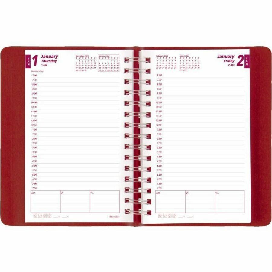 Brownline® Essential Daily Diary Twin Wire 8x5" English Red