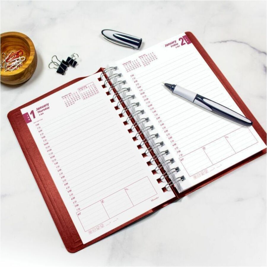 Brownline® Essential Daily Diary Twin Wire 8x5" English Red