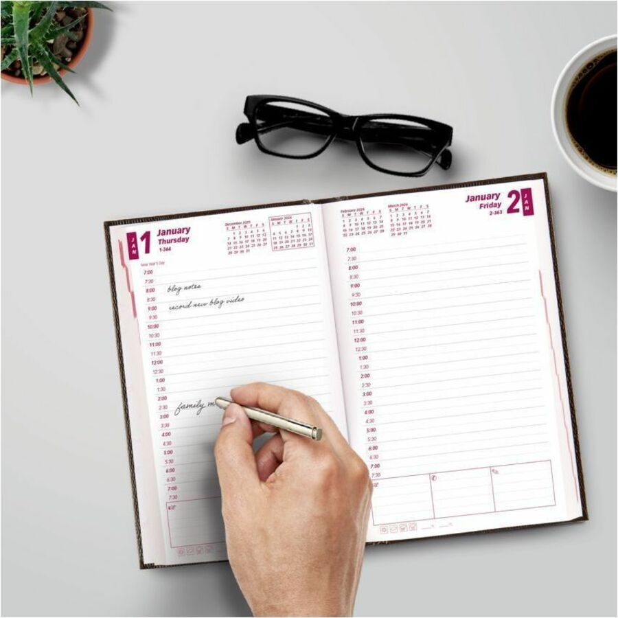 Brownline® Traditional Daily Planner Perfect Bound Hard Cover 8x5" English Black