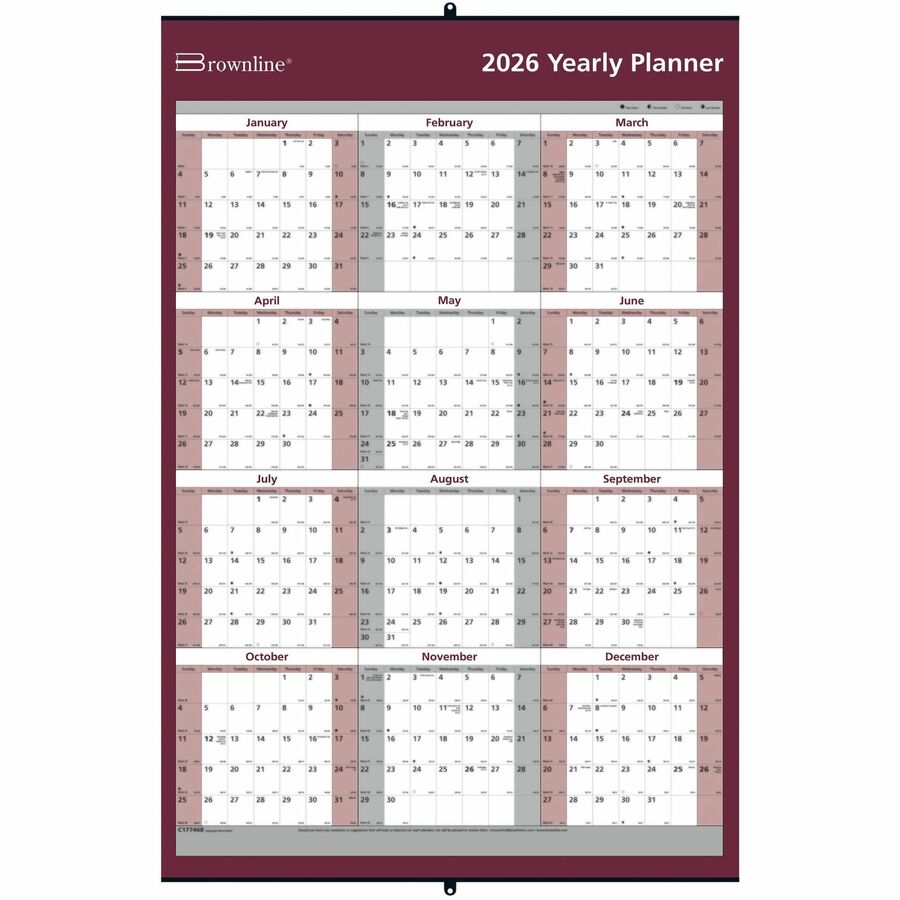 Brownline 2026 Oversized 12-Month 2-Sided Wall Calendar - January to December - 32" x 48" - English