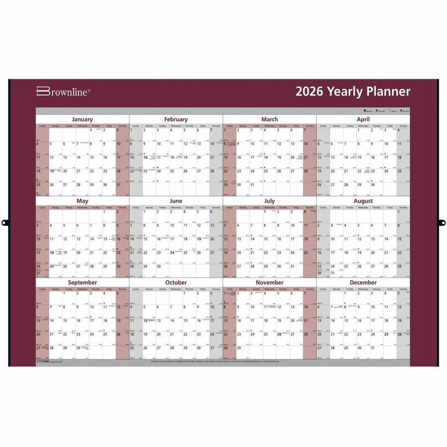 Brownline 2026 Oversized 12-Month 2-Sided Wall Calendar - January to December - 32" x 48" - English