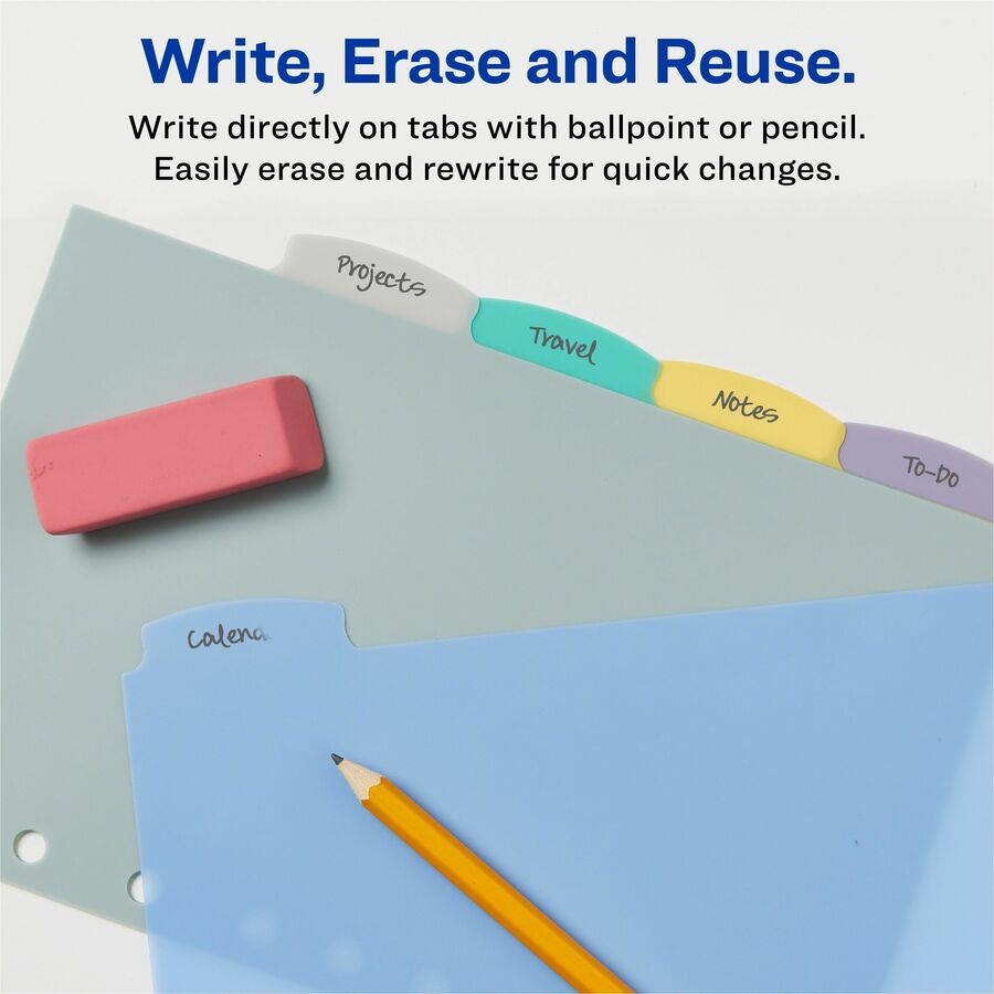 Avery Durable Plastic Write-On Dividers — 5-Tab, 5½" × 8½", Assorted Colours