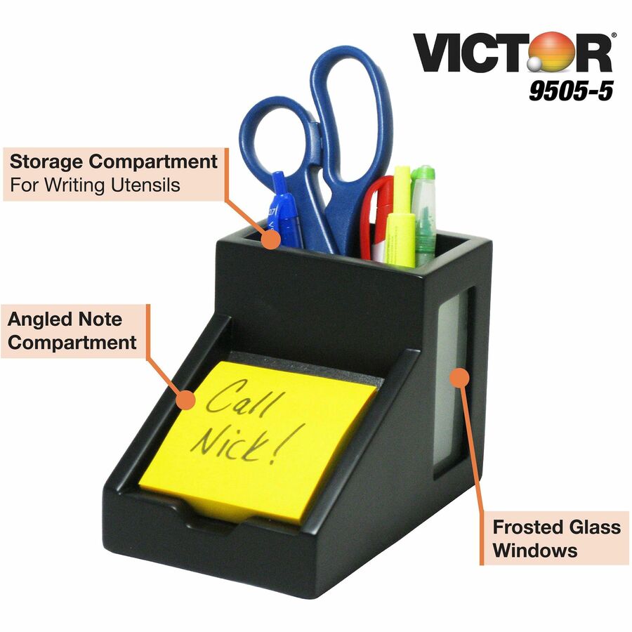 Victor Midnight Black Wood Pencil Cup with Note Holder