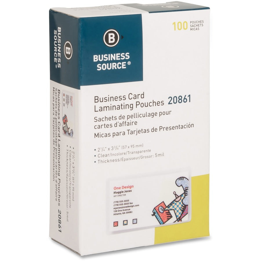Business Source 5 mil Business Card Laminating Pouches