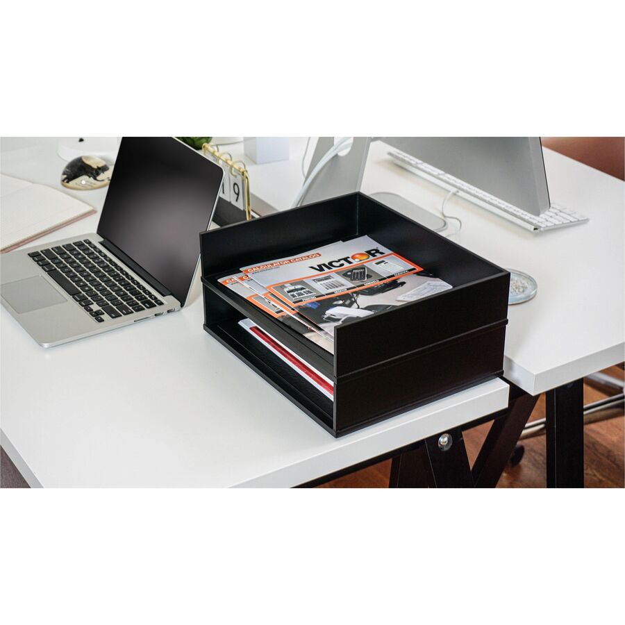 Victor Midnight Black Wood Stacking Letter Tray