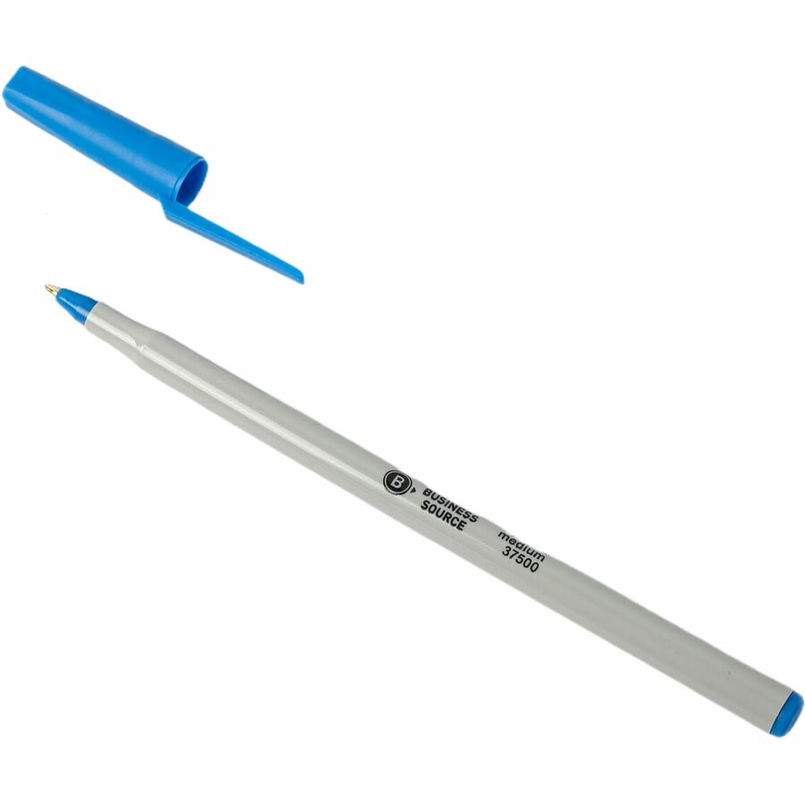 Business Source Ballpoint Stick Pens — Blue, Medium Point, Dozen