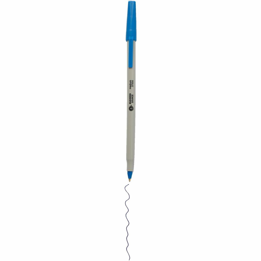 Business Source Ballpoint Stick Pens — Blue, Medium Point, Dozen
