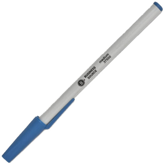 Business Source Ballpoint Stick Pens — Blue, Medium Point, Dozen