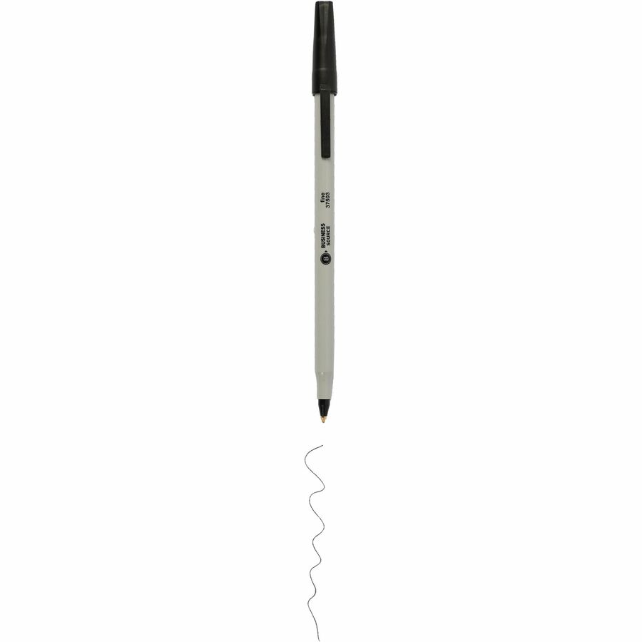 Business Source Ballpoint Stick Pens — Black, Fine Point, Dozen