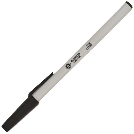 Business Source Ballpoint Stick Pens — Black, Fine Point, Dozen