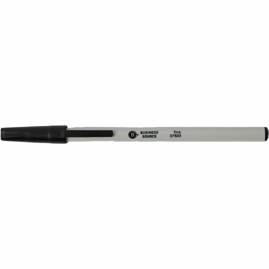 Business Source Ballpoint Stick Pens — Black, Fine Point, Dozen