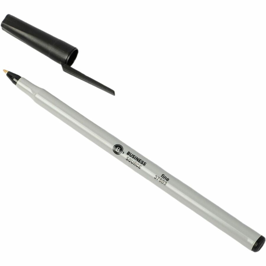 Business Source Ballpoint Stick Pens — Black, Fine Point, Dozen