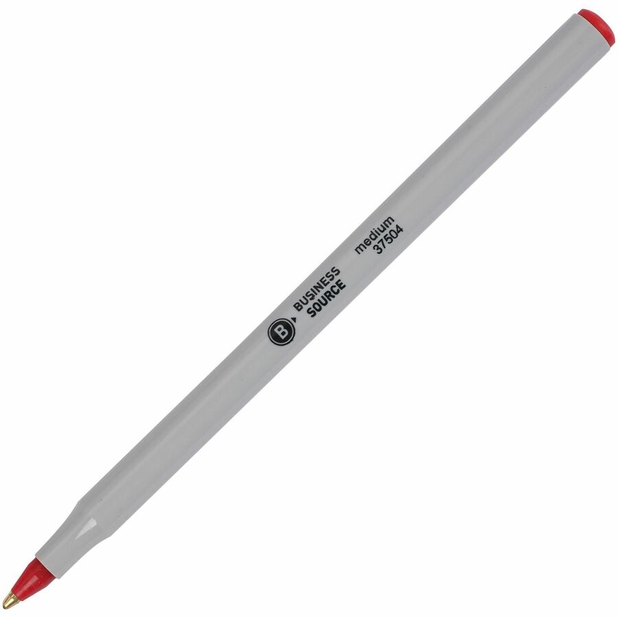 Business Source Ballpoint Stick Pens — Red, Medium Point, Dozen