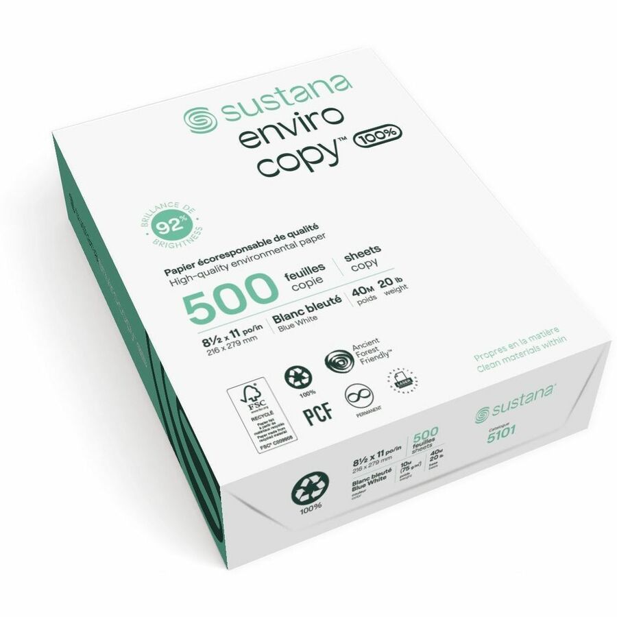 Sustana Multipurpose 100% Recycled Paper, Made in Canada - Letter 8.5x11, 20 lb, 500 Sheets/Ream