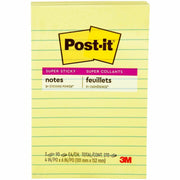 Blocs-notes lignés Post-it® Super Sticky | 101,6 x 152,4 mm | Jaune Canari | 90 feuilles/bloc | 3 blocs/paquet