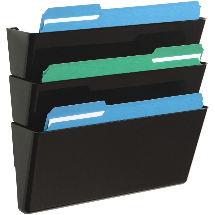 Deflecto DocuPocket Stackable Wall File Set - Black, Letter, 3 Pockets