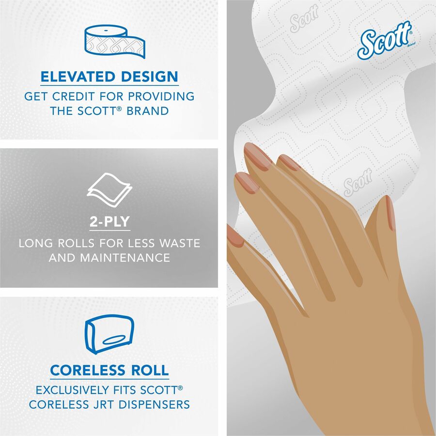 Scott Coreless High-Capacity Jumbo Roll Toilet Paper with Elevated Design
