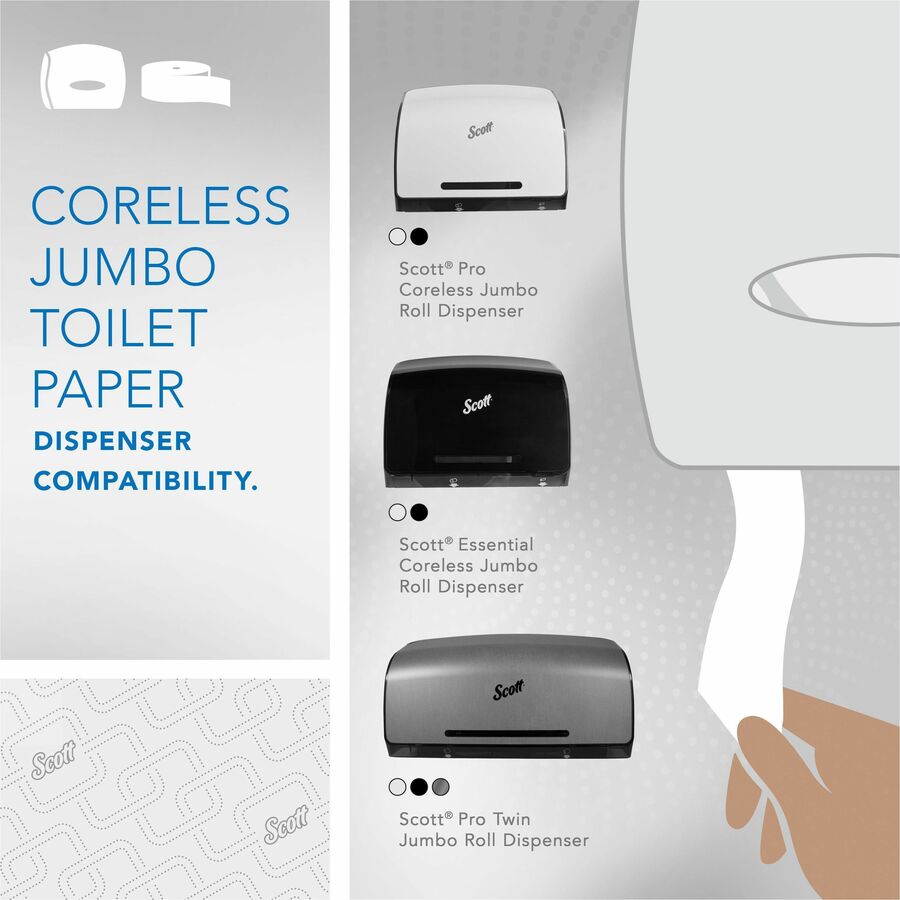 Scott Coreless High-Capacity Jumbo Roll Toilet Paper with Elevated Design