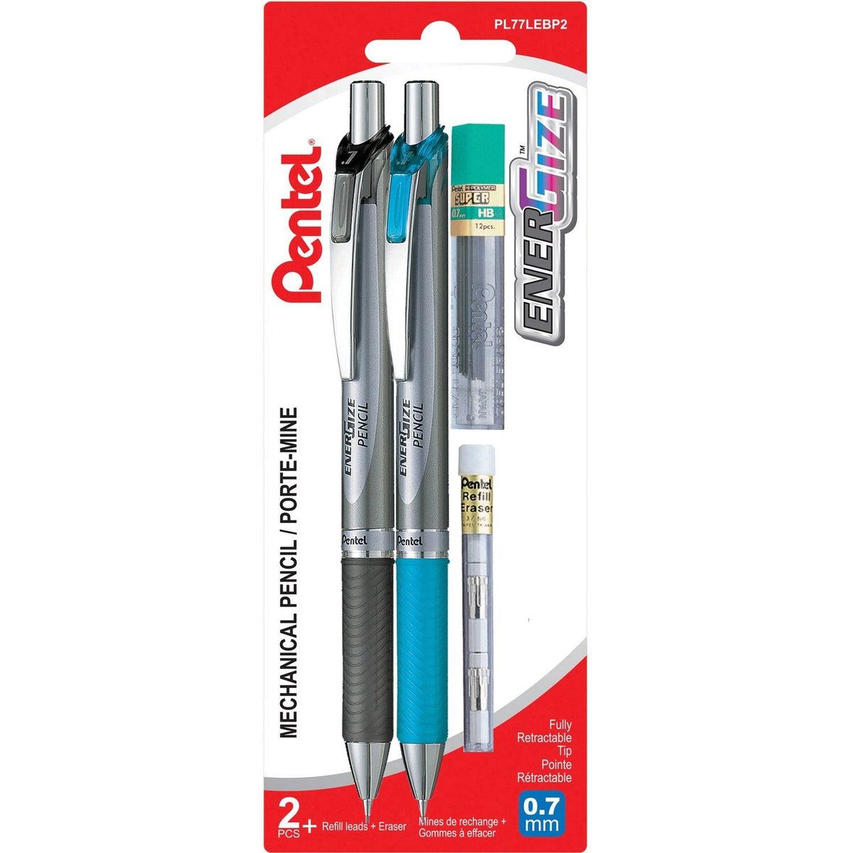 Pentel EnerGize mechanical pencils, 0.7 mm, assorted colours, 2-pack