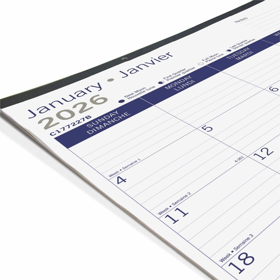 Bloc/Calendrier de bureau mensuel Blueline 2026 DuraGlobe 12 mois – Janvier à Décembre – 22" x 17", Bilingue