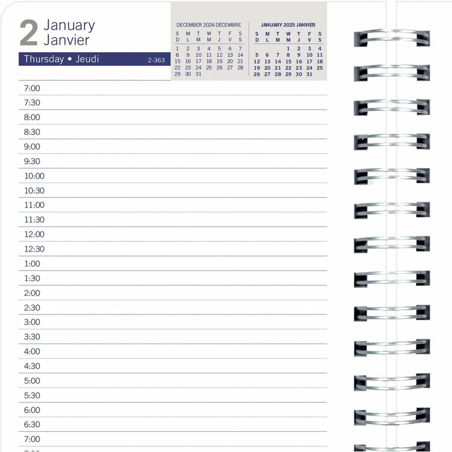 Blueline DuraGlobe Daily Planner Flexible Cover 8"x 5" , Bilingual, Red