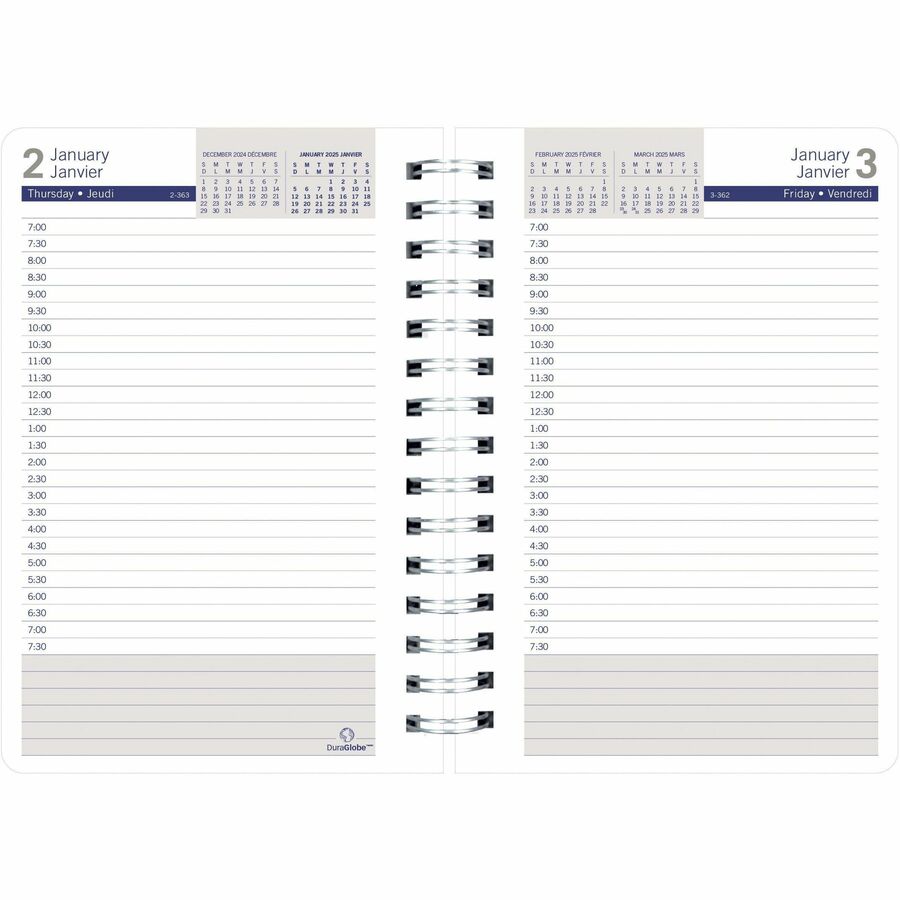 Blueline DuraGlobe Daily Planner Flexible Cover 8"x 5" , Bilingual, Red