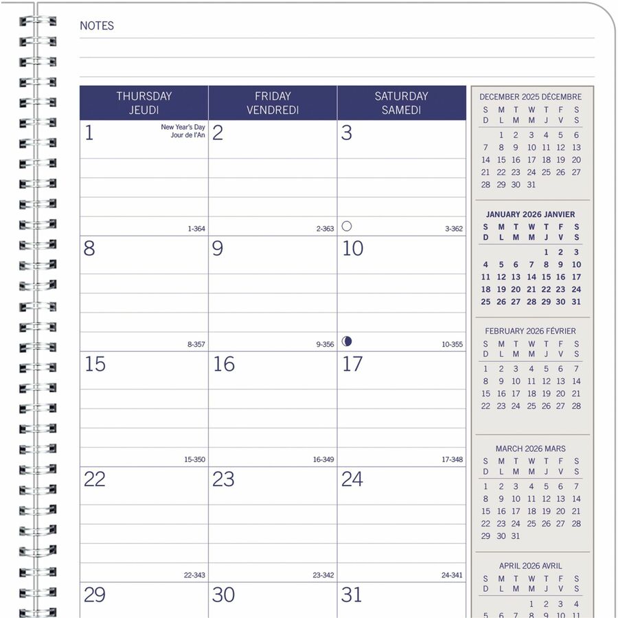 Agenda mensuel Blueline DuraGlobe 2026 de 14 mois - Décembre à janvier - 8-7/8 po x 7-1/8 po - Noir - Bilingue