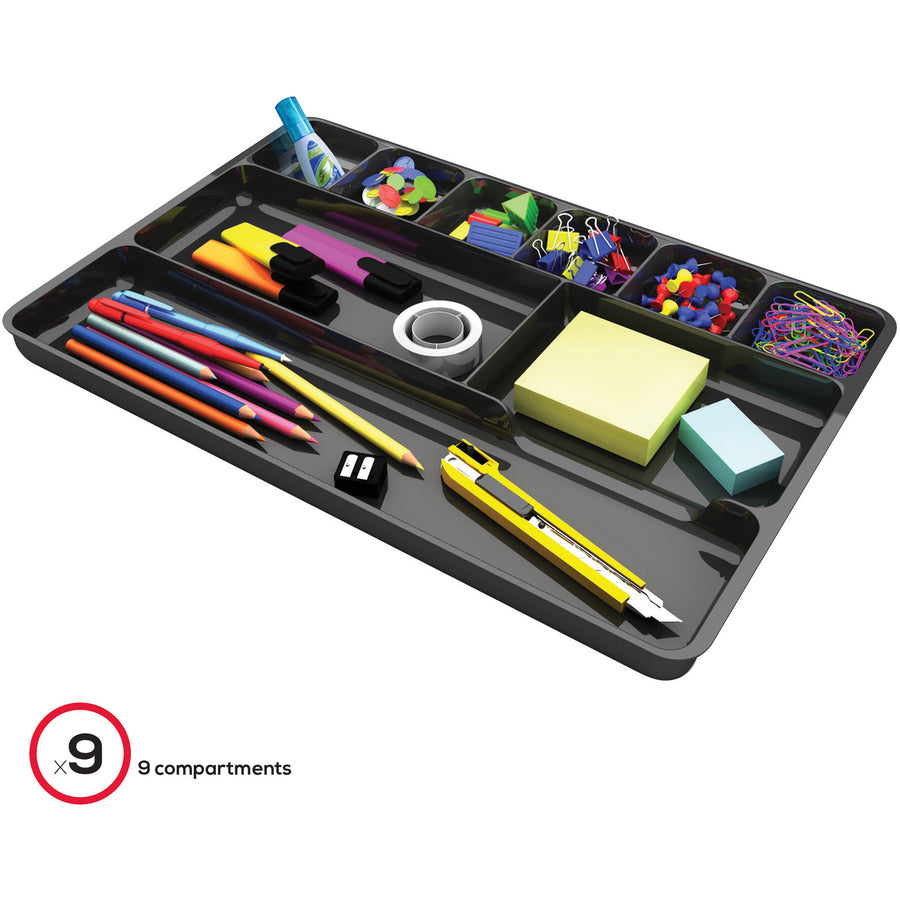 Deflecto Sustainable Office Drawer Organizer — 9-Compartment, Black