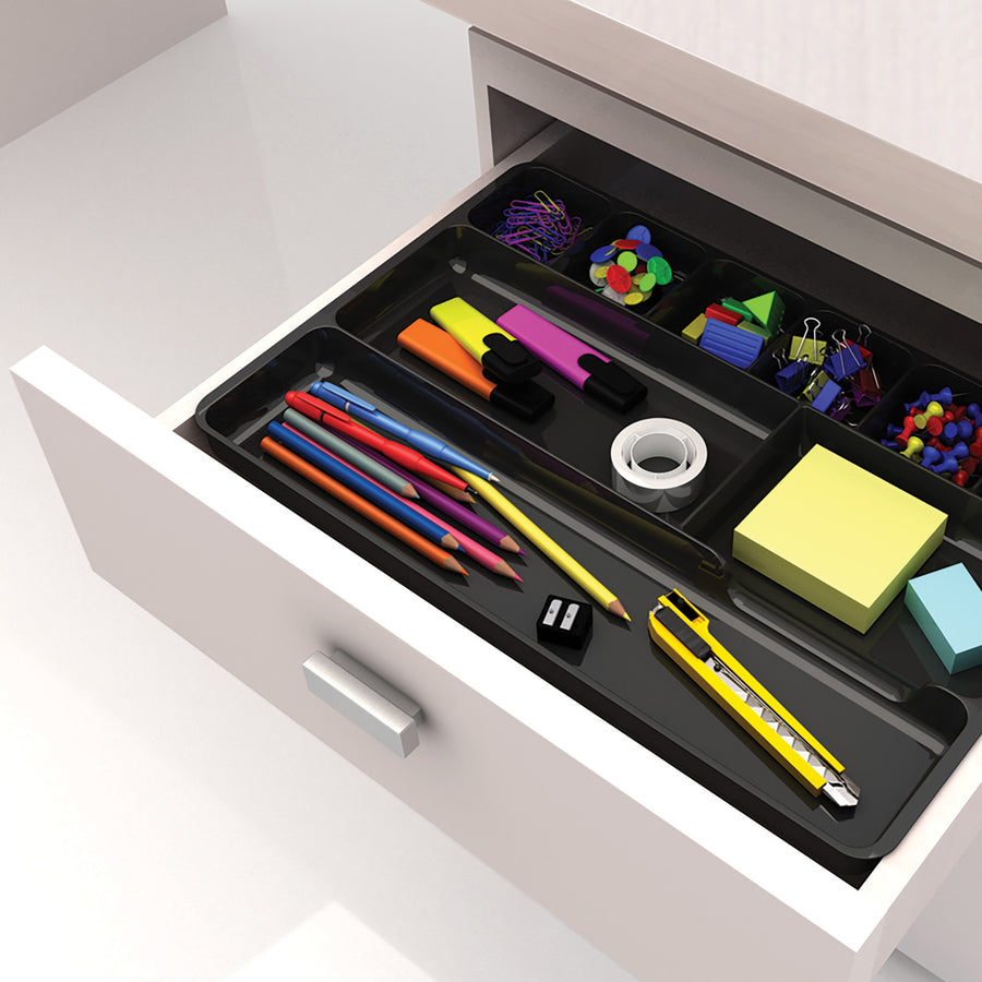 Deflecto Sustainable Office Drawer Organizer — 9-Compartment, Black