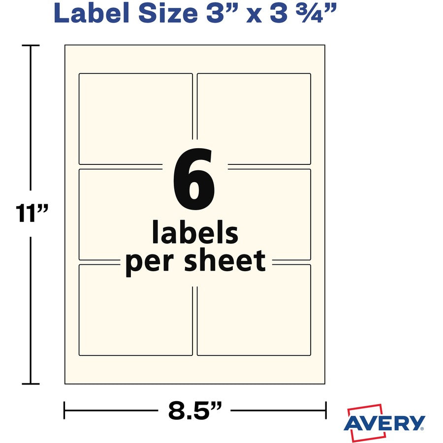 Avery Rectangle labels, Print to the Edge, Pearlized Ivory, 3" x 3-3/4" , 48 labels (22823)