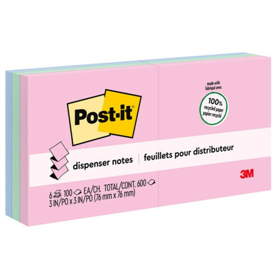 Post-it® Greener Pop-up Dispenser Notes | 3×3 in. | Sweet Sprinkles Colors | 100 Sheets/Pad | 6 Pads/Pack