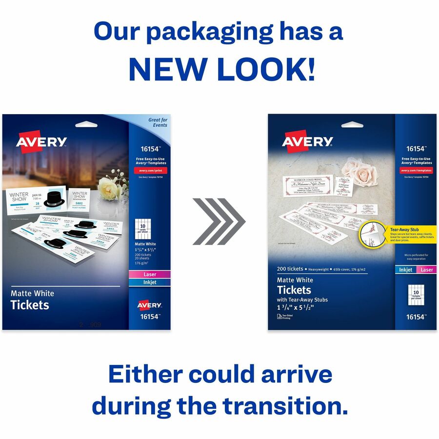 Avery® Event Tickets with Tear-Away Stubsfor Laser and Inkjet Printers, 1-3/4" x 5-1/2"