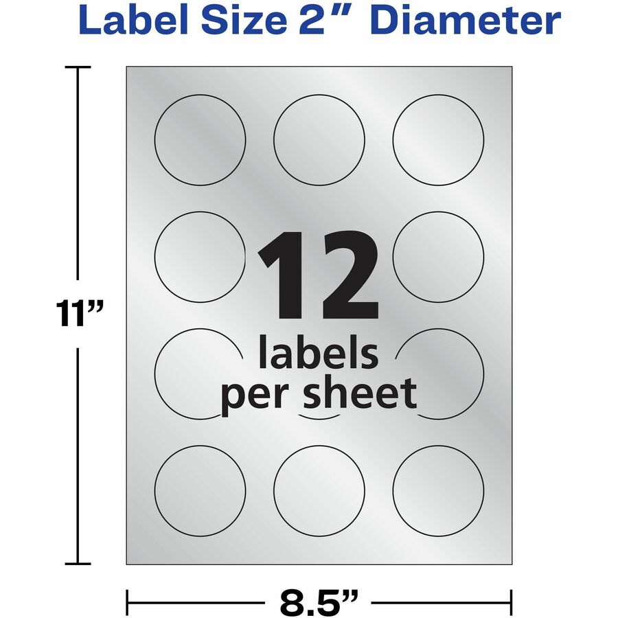 Avery® Silver Foil Round Labels 2" Diameter, Permanent Adhesive, for Inkjet Printers