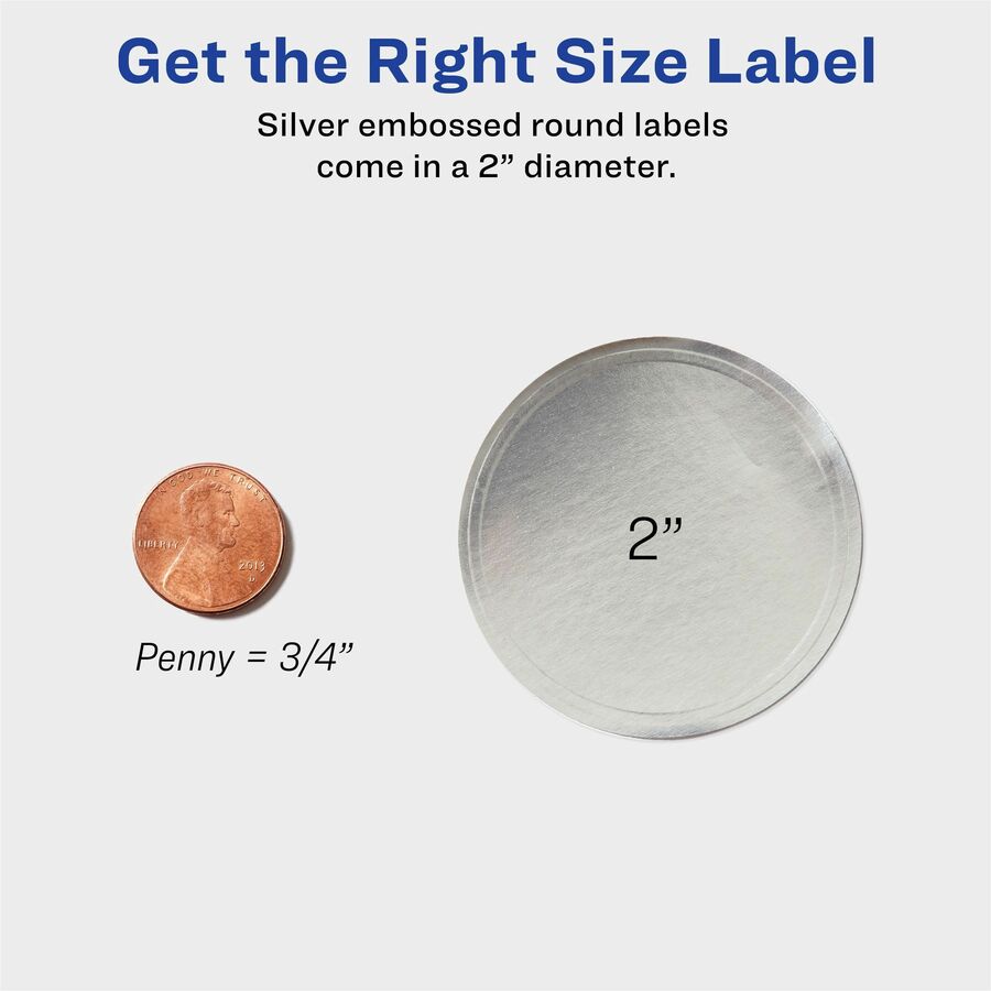 Avery® Silver Foil Round Labels 2" Diameter, Permanent Adhesive, for Inkjet Printers