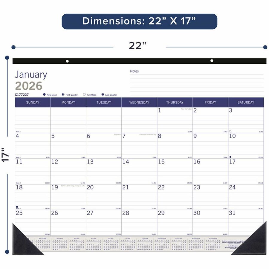 Calendrier de bureau mensuel Blueline DuraGlobe, 22"x 17", anglais