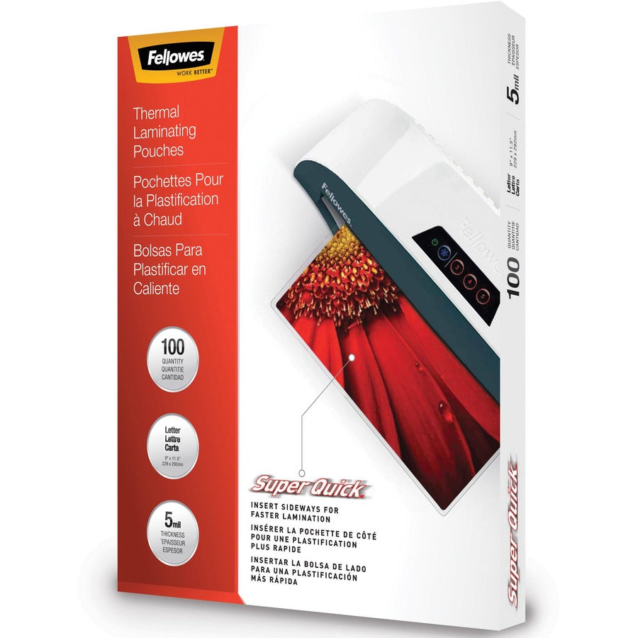 Fellowes SuperQuick Glossy Laminating Pouches — Letter, 5 mil, 100-Pack