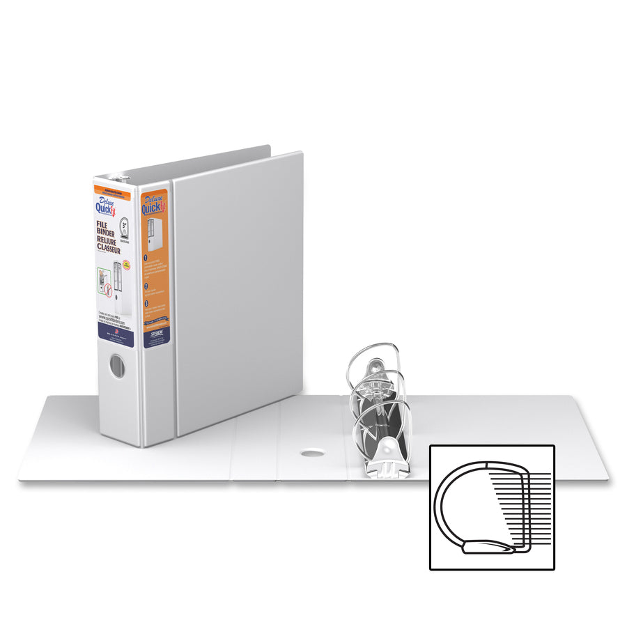 QuickFit Heavy-Duty 3-Ring File Binder, Locking D-Ring, View Binder, 3 Inch, White