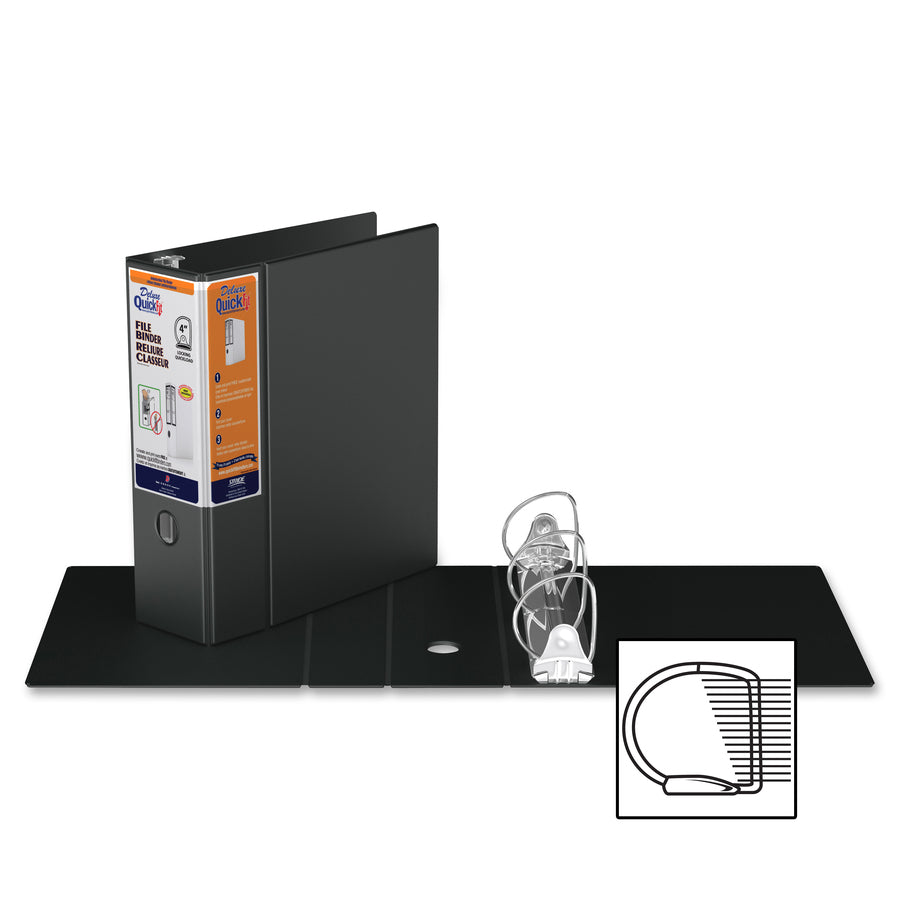 QuickFit Heavy-Duty 3-Ring File Binder, Locking D-Ring , View Binder, 4 Inch, Black