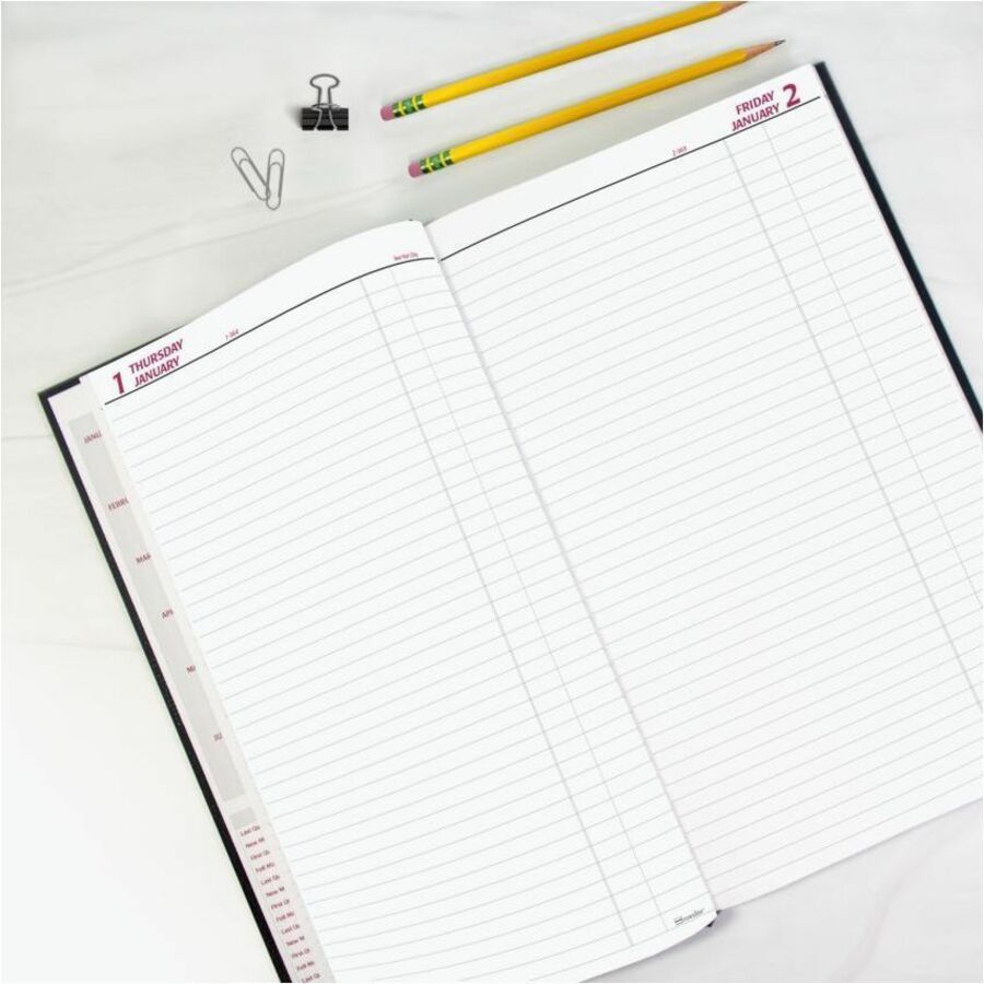 Brownline® Traditional Daily Hard Cover Bound Journal 13-3/8" x 7-7/8" Black English