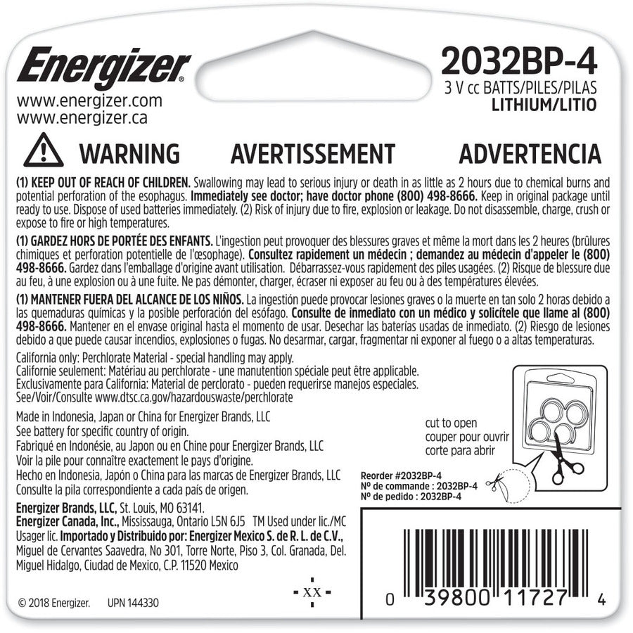 Piles au lithium Energizer CR2032 – Paquet de 4 (2032BP4)