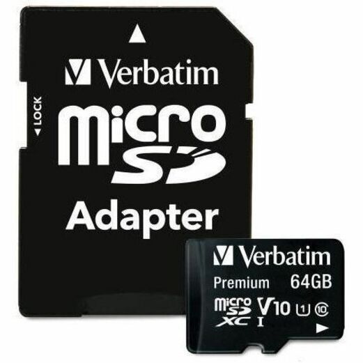 Verbatim 64GB Premium microSDXC Memory Card with Adapter, UHS-I V10 U1 Class 10