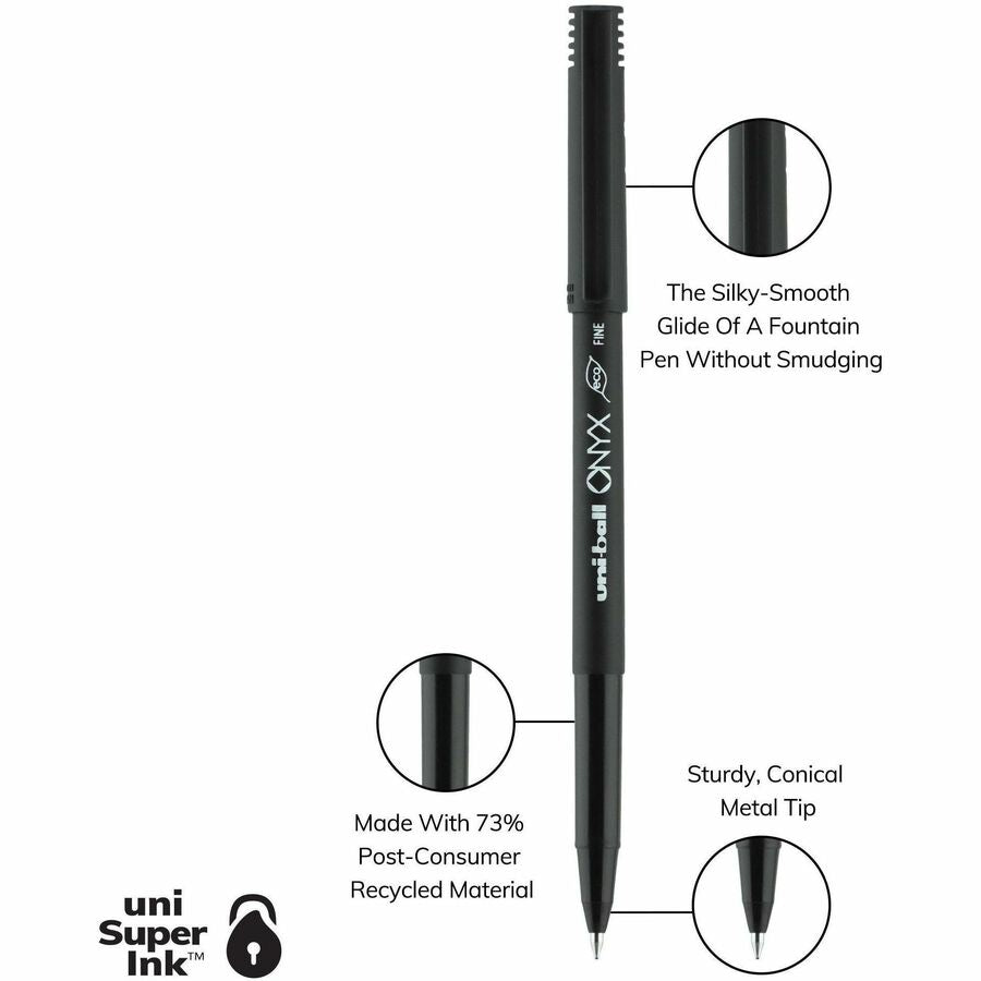 Uniball Onyx Rollerball Pen w/ Cap - 0.7mm Fine Black 60143