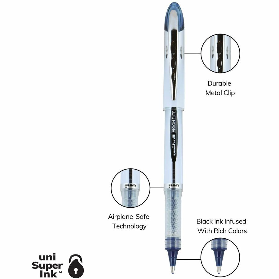 Uniball Vision Elite Rollerball Pen w/ Cap - 0.8mm Black/Blue 61232