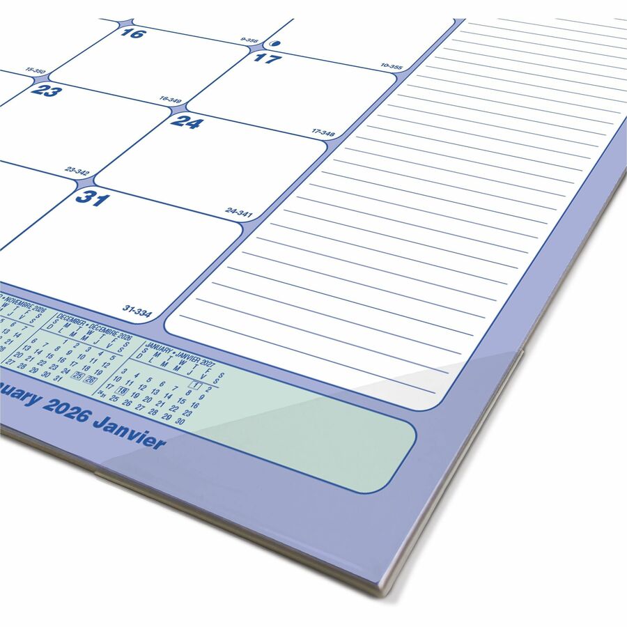 Bloc-calendrier de bureau/mural mensuel Blueline 2026 de 12 mois - Janvier à décembre - 17-3/4" x 10-7/8" - Bilingue