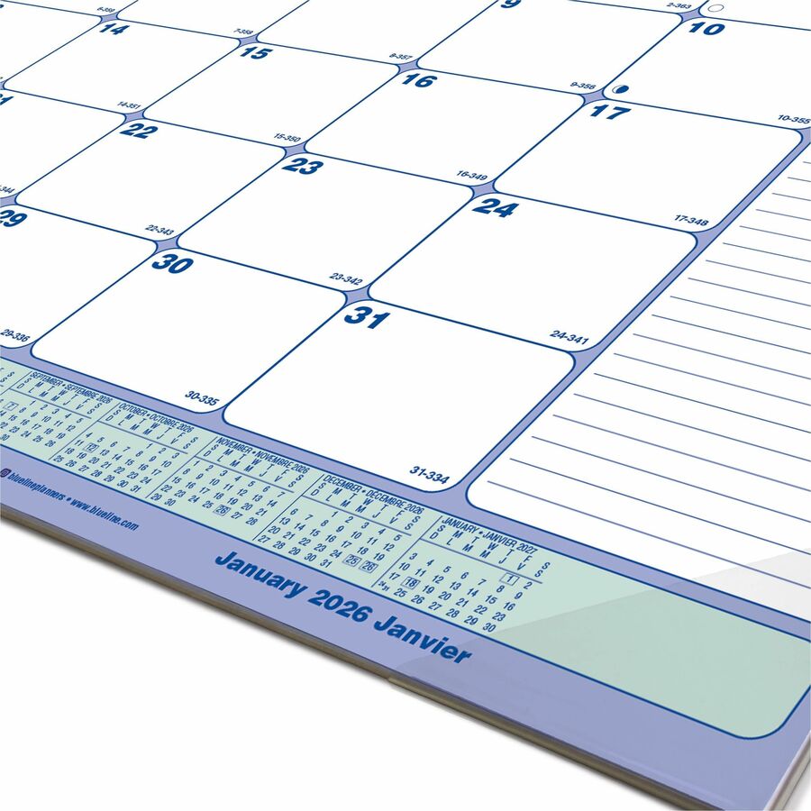Bloc-calendrier de bureau/mural mensuel Blueline 2026 de 12 mois - Janvier à décembre - 17-3/4" x 10-7/8" - Bilingue