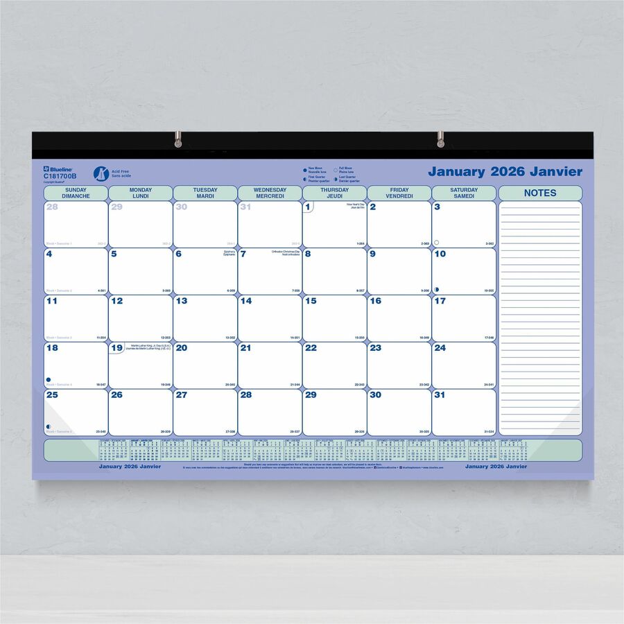 Blueline 2026 Monthly Desk Pad Calendar — Bilingual, 17-3/4" x 10-7/8"