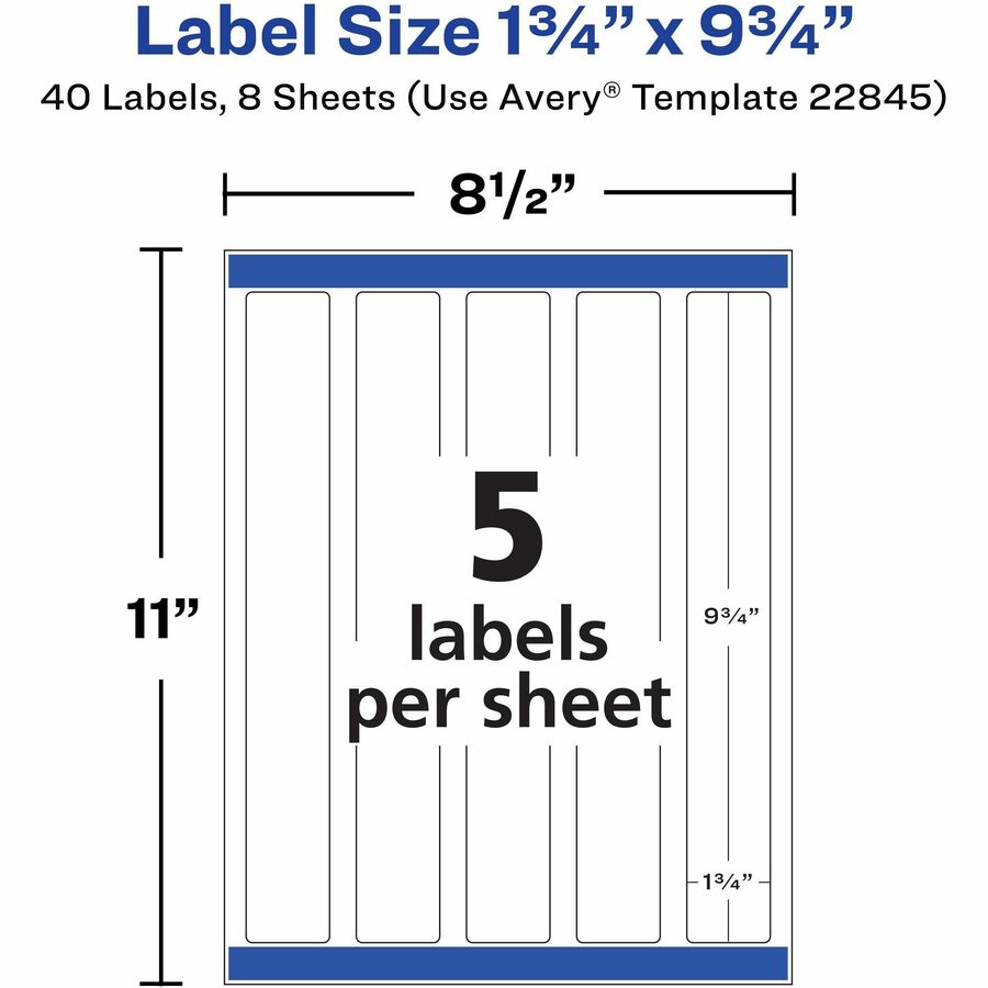 Avery® Durable White Wraparound Labels 9-3/4" x 1-1/4" , Permanent Adhesive, for Laser and Inkjet Printers