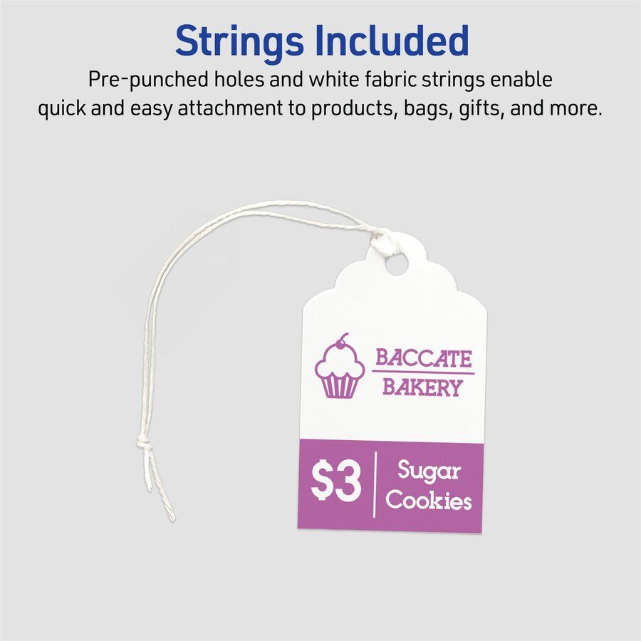 Avery Scalloped Tags with String , 2" x 1.25" , 180 Tags (22848)