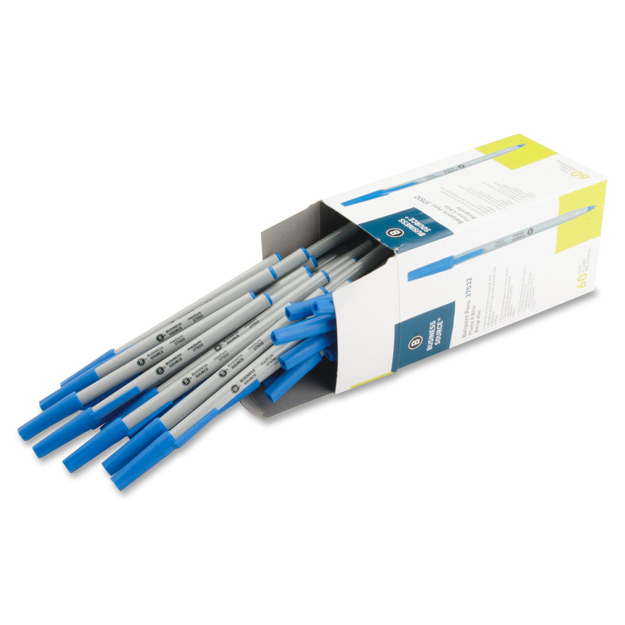 Business Source Ballpoint Stick Pens — Blue, Medium, Box of 60