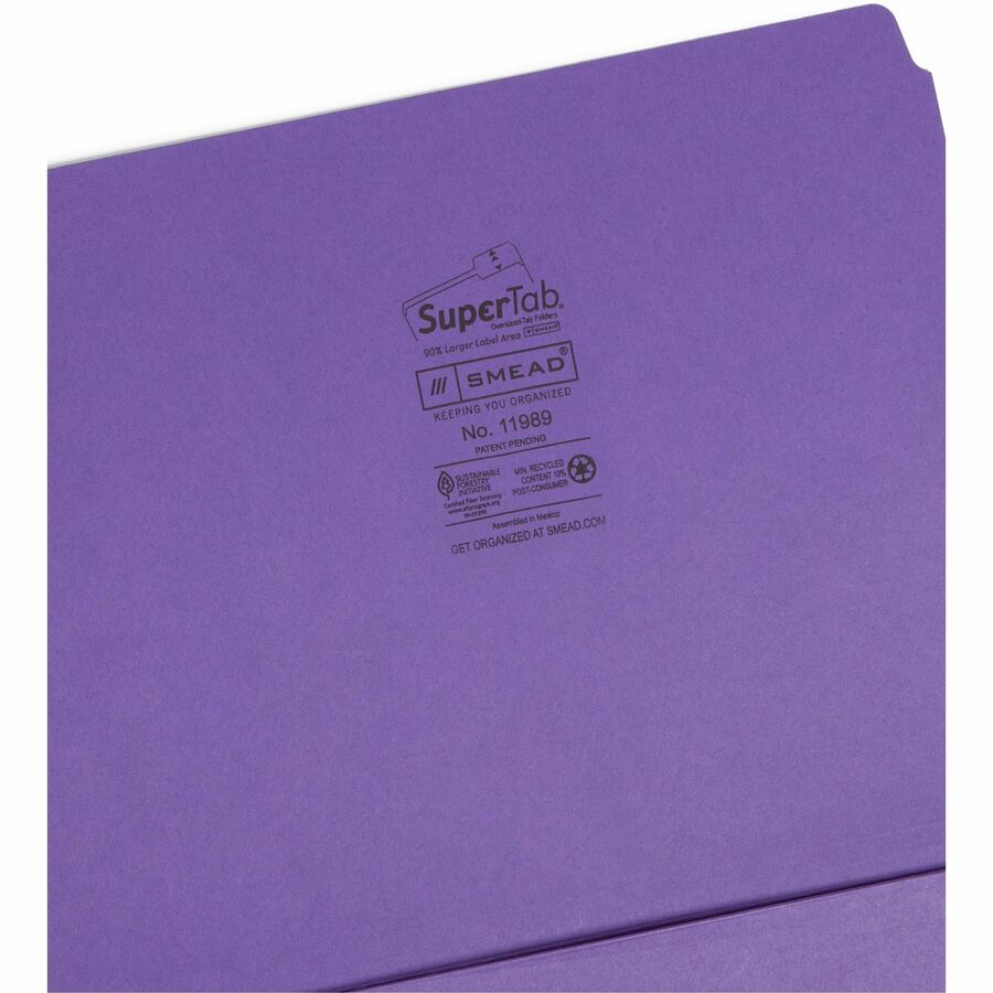Smead SuperTab 1/3 Tab Cut Letter Recycled Top Tab File Folder